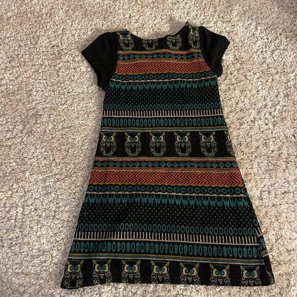 Gracia BOHO Owl Print Knit Dress  S  Pockets & Collar - Picture 3 of 8